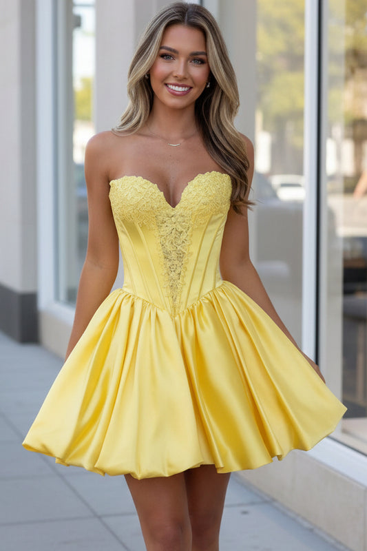 Strapless Satin Corset Bubble Skirt Homecoming Dress