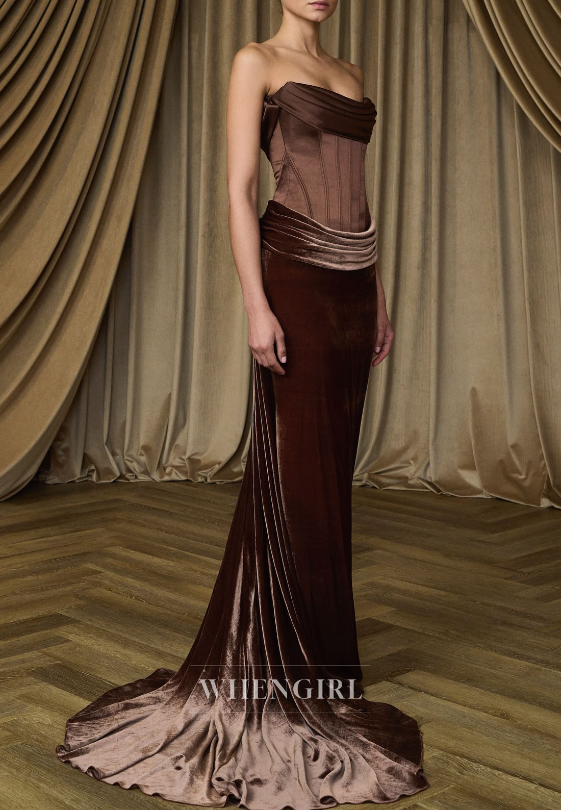 Velvet Corset Mermaid Gown with Sweep Train