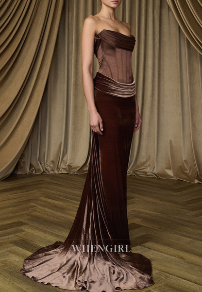 Velvet Corset Mermaid Gown with Sweep Train