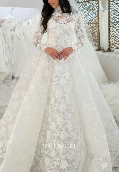 High Neck Lace Ball Gown Wedding Dress