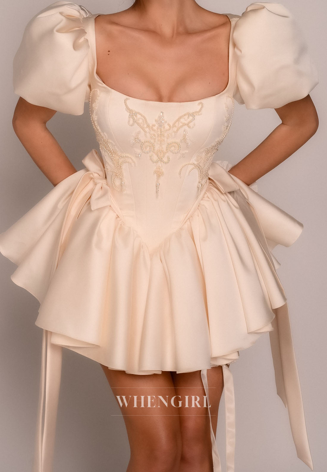 Embroidered Corset Mini Dress with Puff Sleeves