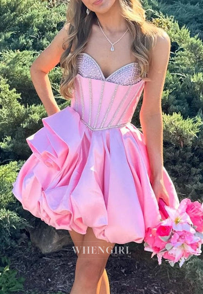 Strapless Sweetheart Corset Bubble Skirt Mini Dress