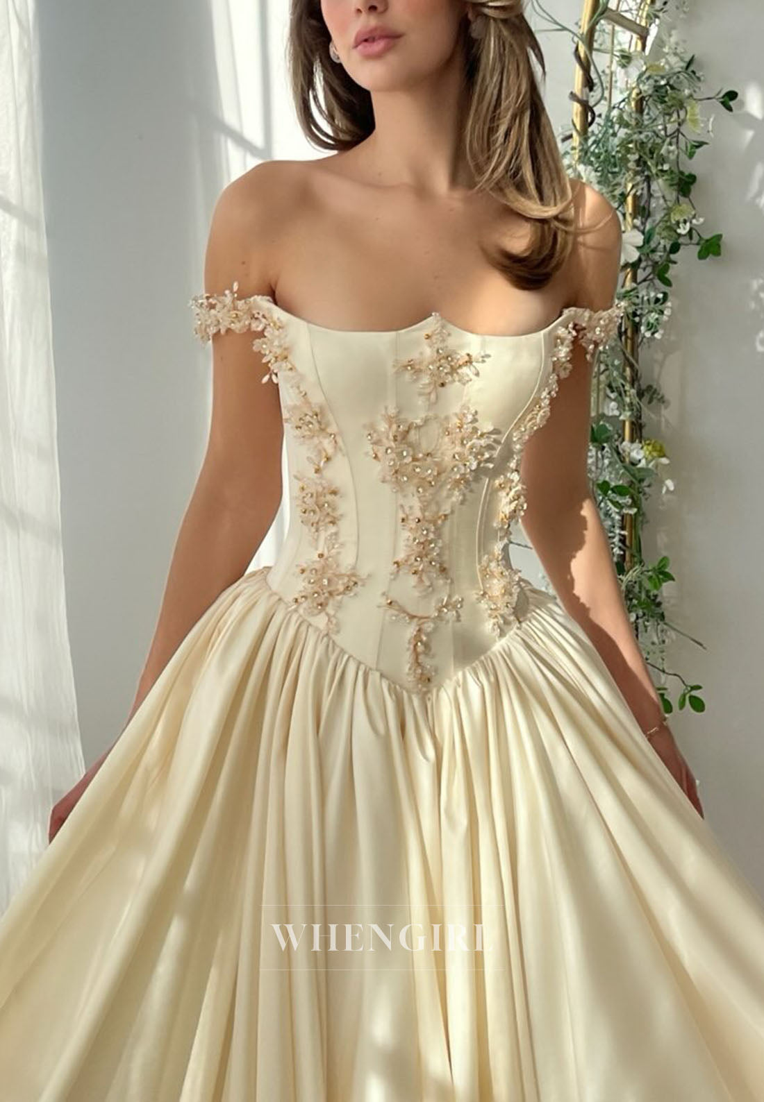 Corset Ball Gown with Floral Appliques