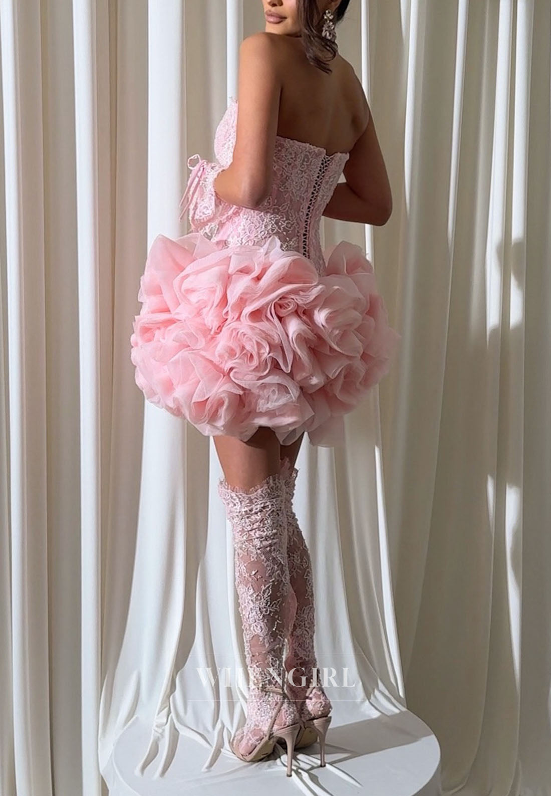 Sweetheart Lace Corset Ruffled Mini Dress