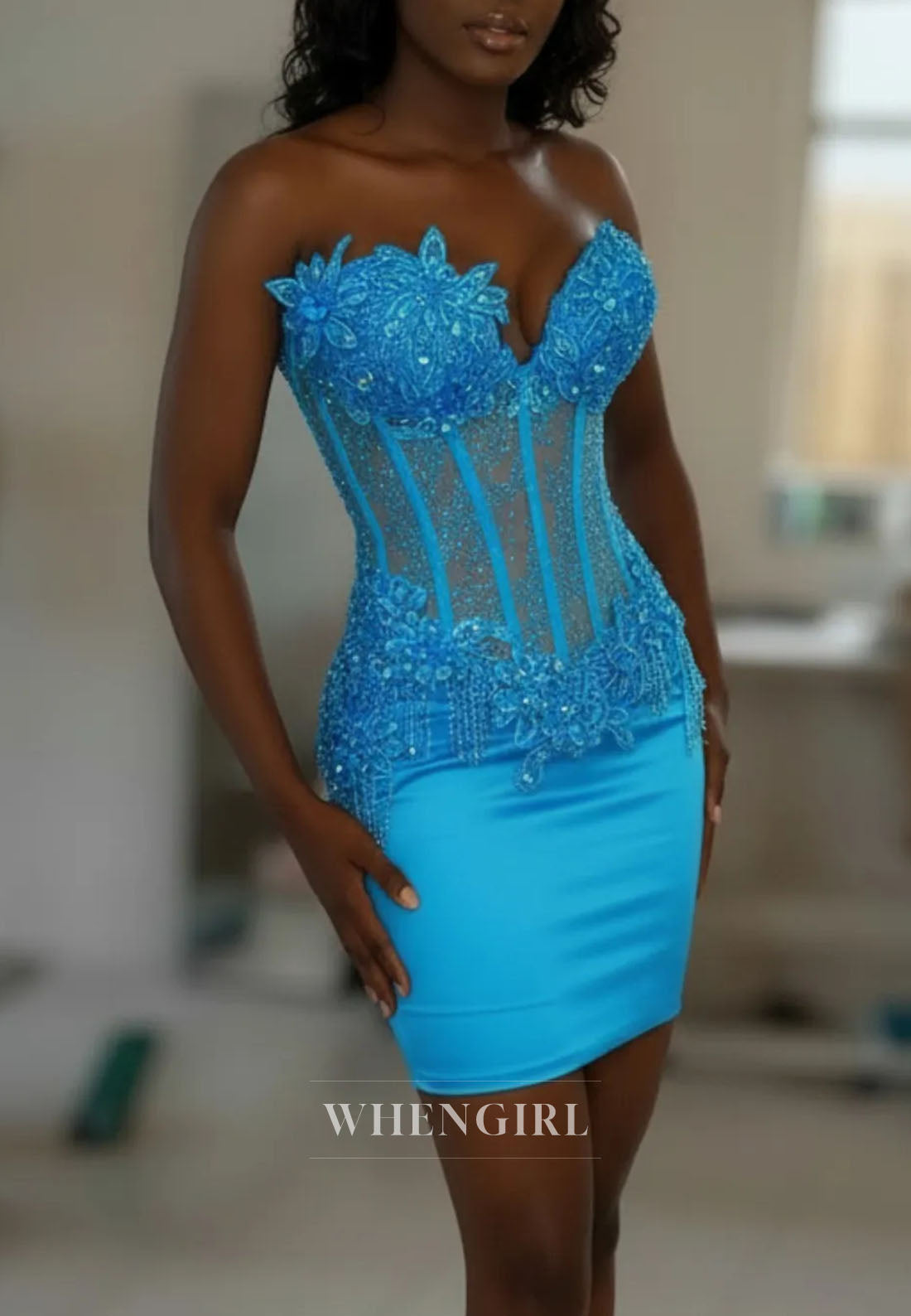 Strapless Beaded Corset Bodycon Mini Dress