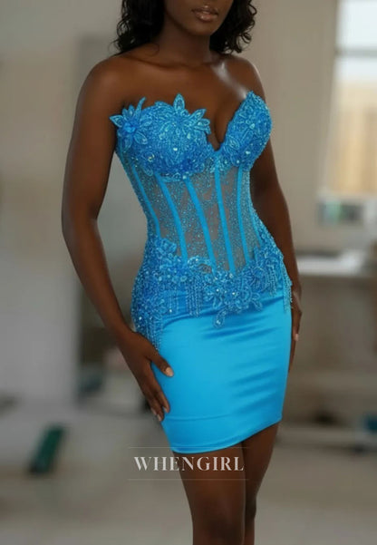 Strapless Beaded Corset Bodycon Mini Dress