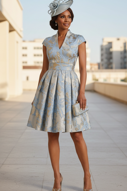 Floral Jacquard Fit-and-Flare Cocktail Dress