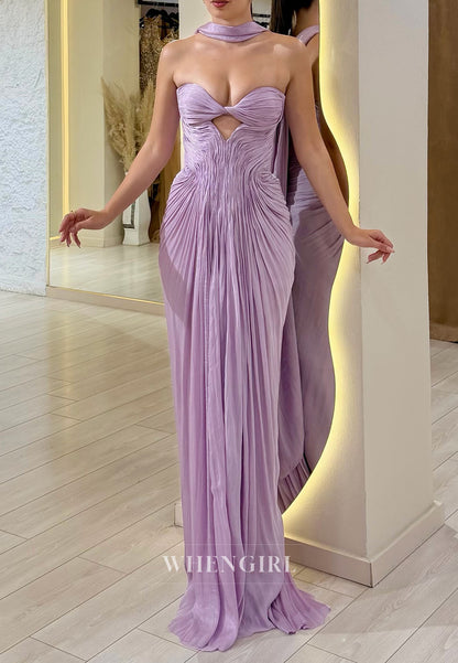 Strapless Pleated Evening Gown with Keyhole