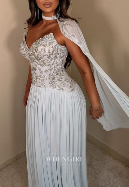 Embellished Bodice Cape Evening Gown