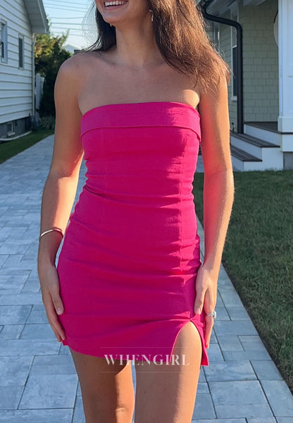 Strapless Bodycon Mini Dress with Front Slit