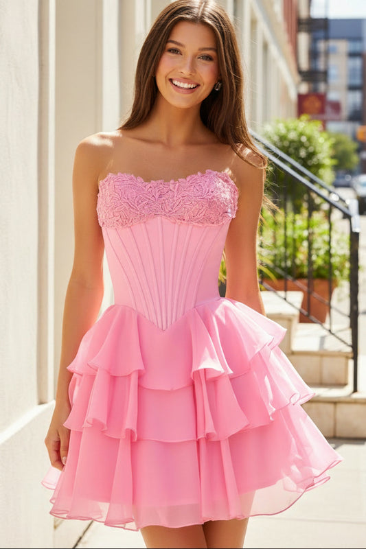 Strapless Tiered Ruffle Corset Mini Dress