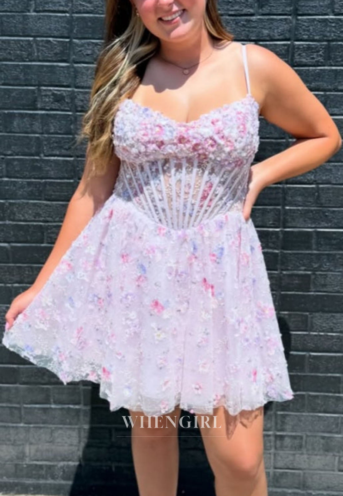 Floral Corset Mini Dress with Sheer Boned Bodice