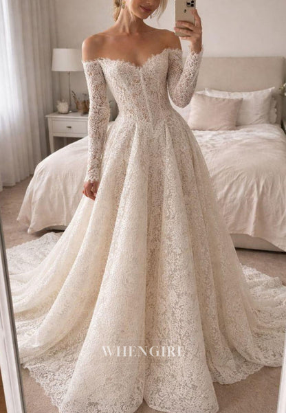 Off-the-Shoulder Long Sleeve Lace Wedding Dress