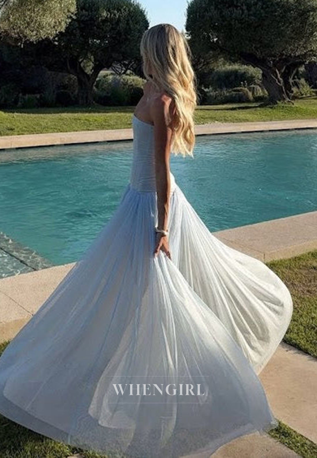 Strapless Corset Dropped-Waist Tulle Gown