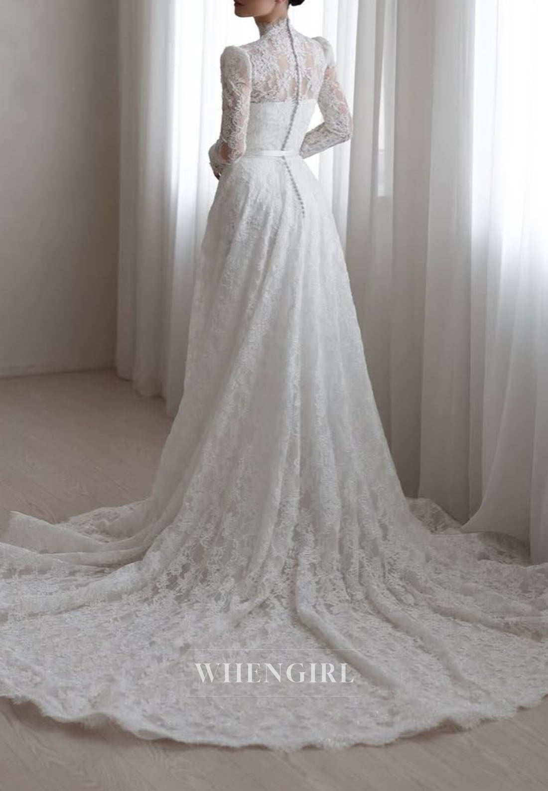 High Neck Lace A-Line Wedding Dress