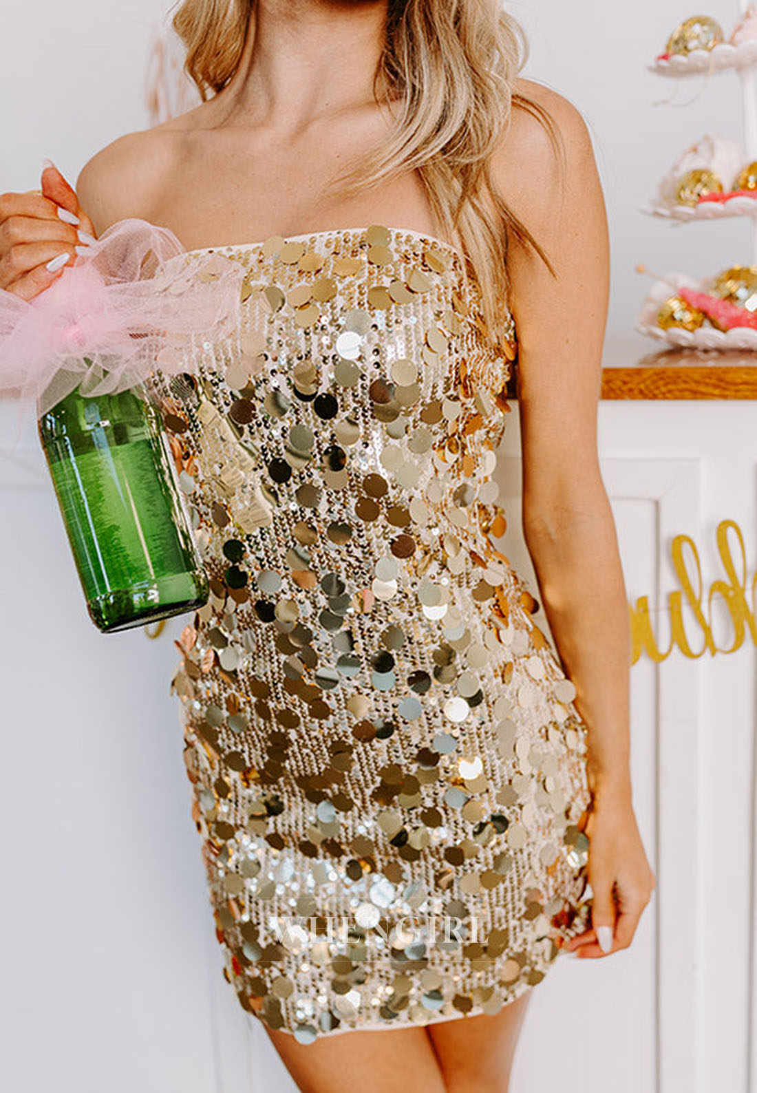 Strapless Paillette Sequin Bodycon Mini Dress