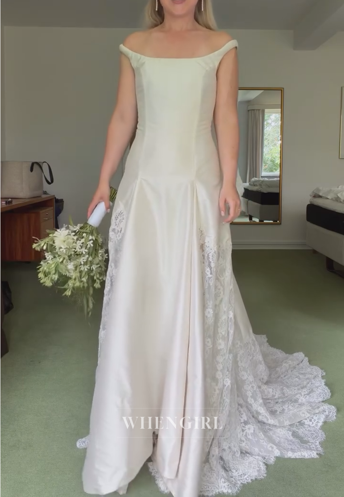 Open Back Wedding Dress with Lace Inset Train