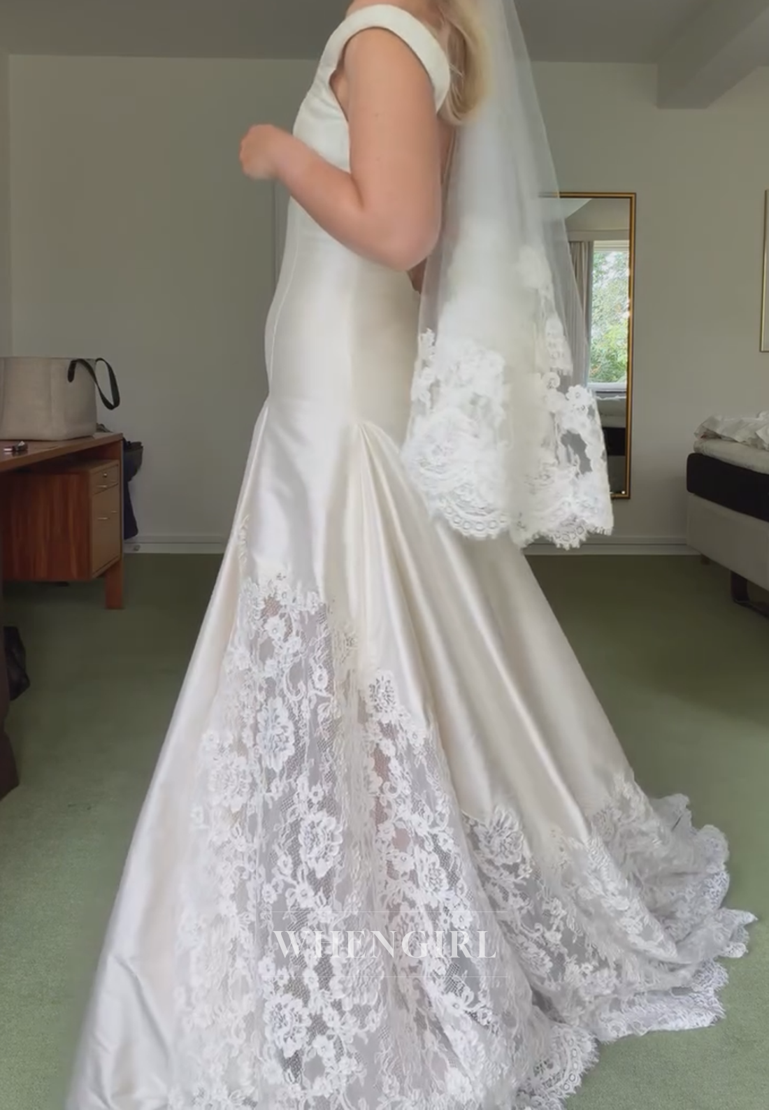 Open Back Wedding Dress with Lace Inset Train