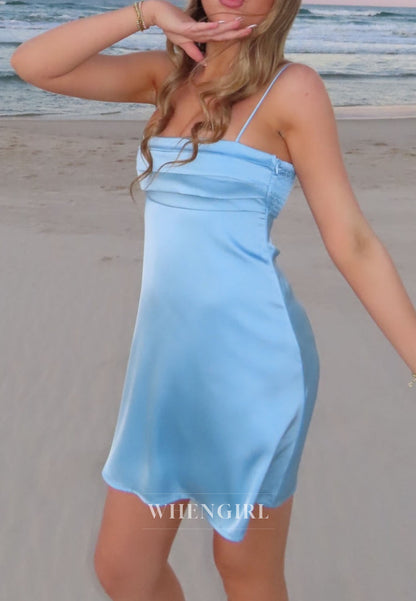 Satin Slip Mini Dress with Square Neckline