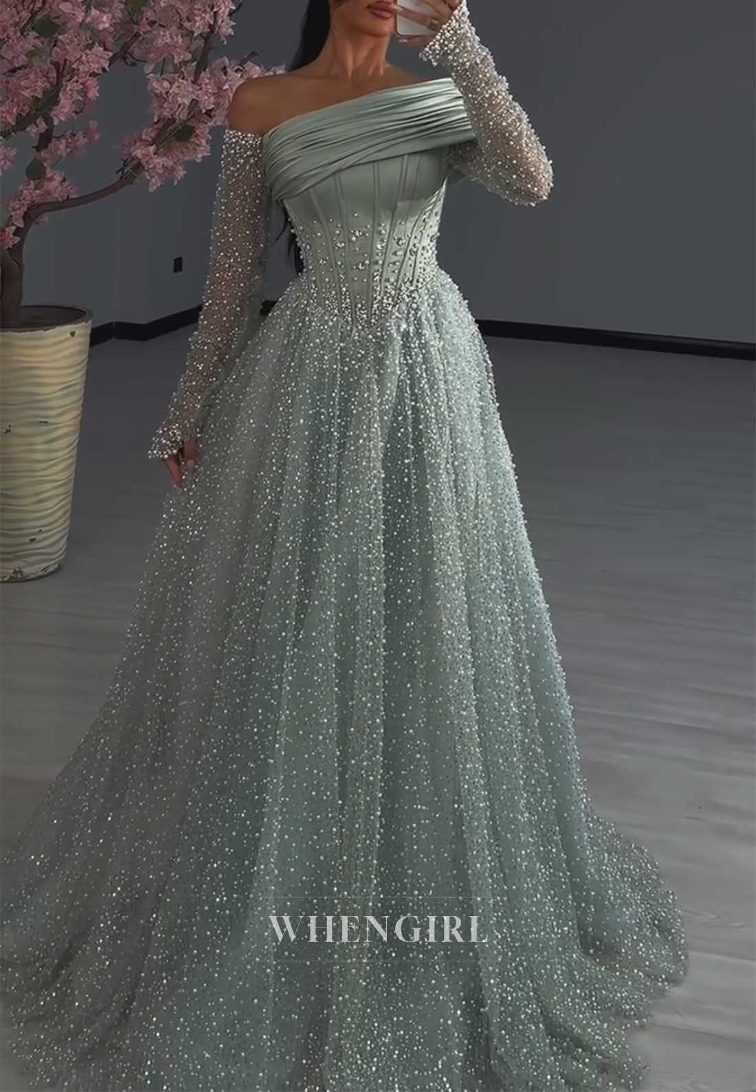 Asymmetrical Beaded Corset Ball Gown