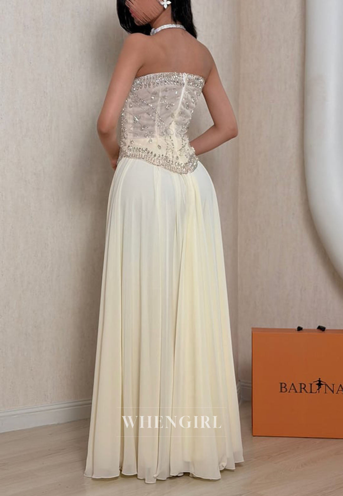 Strapless Beaded Corset Floor-Length Evening Dress