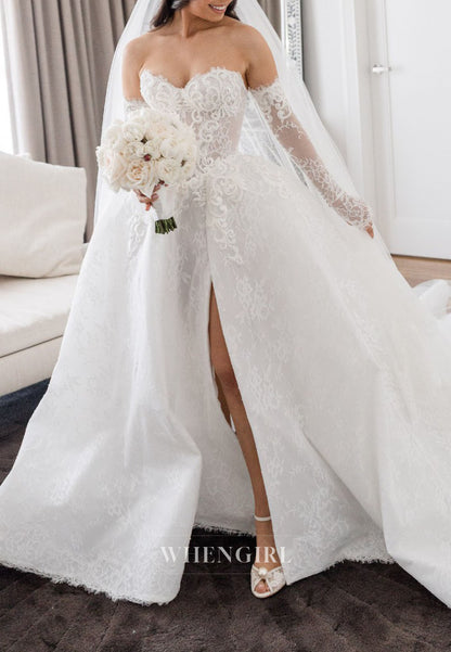 Lace Corset Ball Gown Wedding Dress with Sleeves