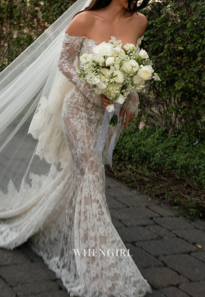 Off-Shoulder Lace Mermaid Wedding Dress
