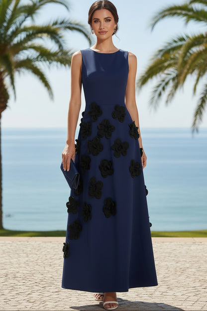 Sleeveless 3D Floral Applique A-Line Maxi Dress