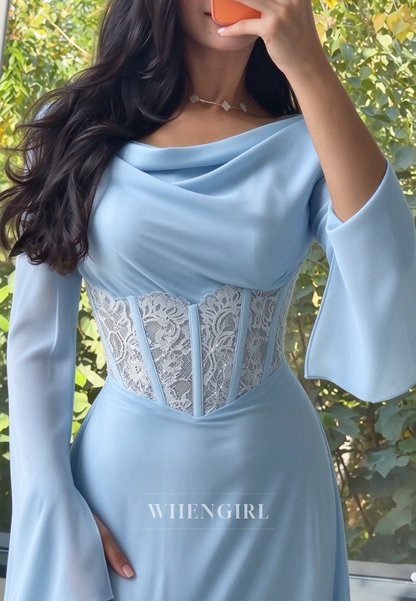 Cowl Neck Maxi Dress with Lace Corset Waist