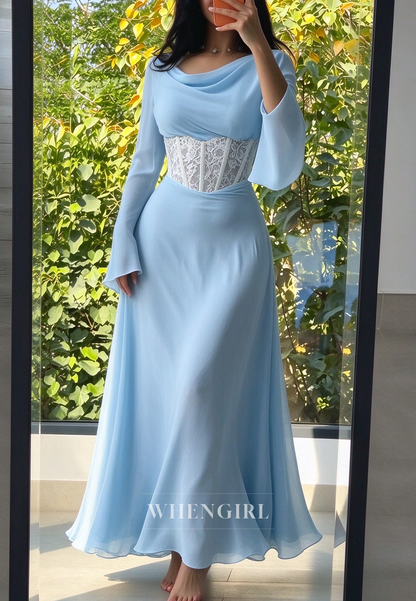 Cowl Neck Maxi Dress with Lace Corset Waist