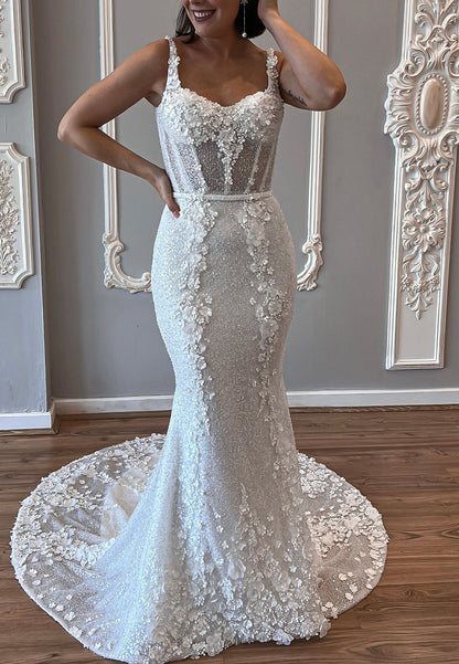 3D Floral Sequin Mermaid Wedding Dress