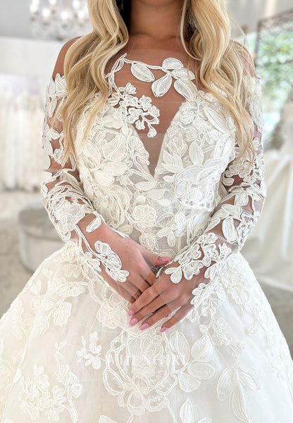 Floral Lace Sweetheart Ball Gown Wedding Dress