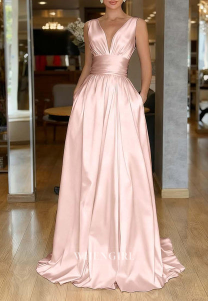 A-Line Plunging V-Neck Gown with Side Pockets