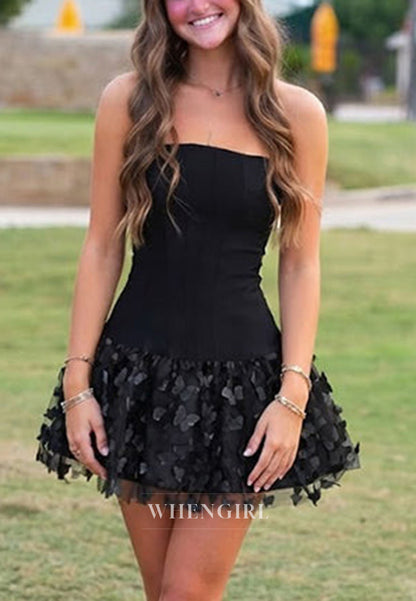 Strapless Corset Mini Dress with 3D Butterfly Appliques