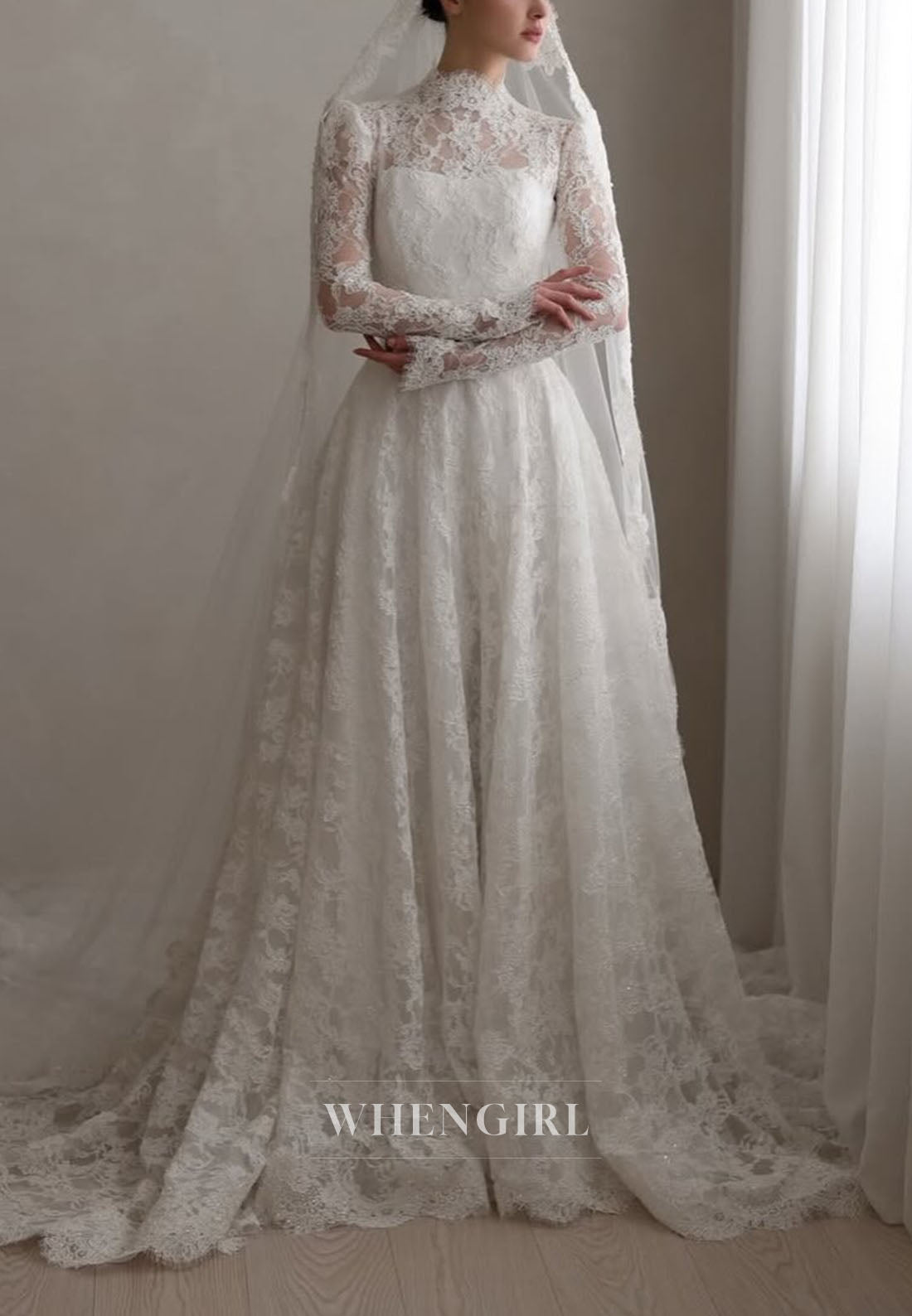 High Neck Lace A-Line Wedding Dress