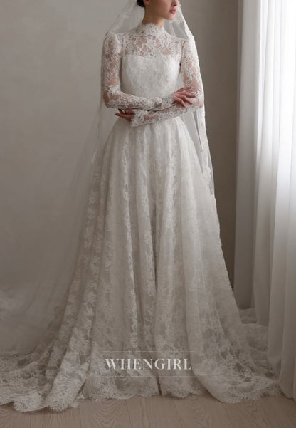 High Neck Lace A-Line Wedding Dress