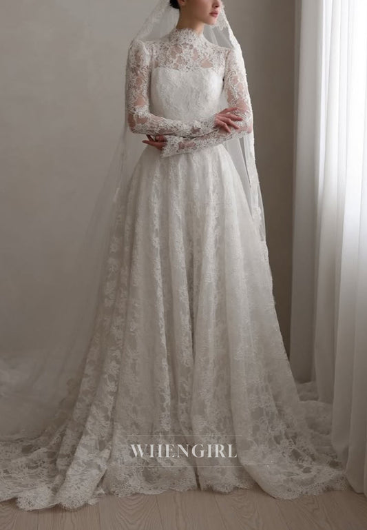 High Neck Lace A-Line Wedding Dress