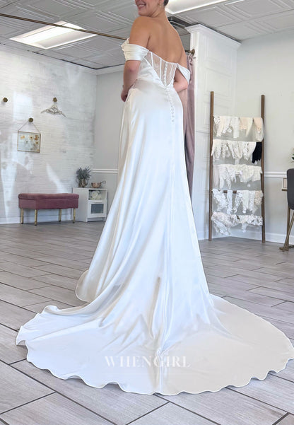 Off-the-Shoulder Corset Satin Wedding Dress