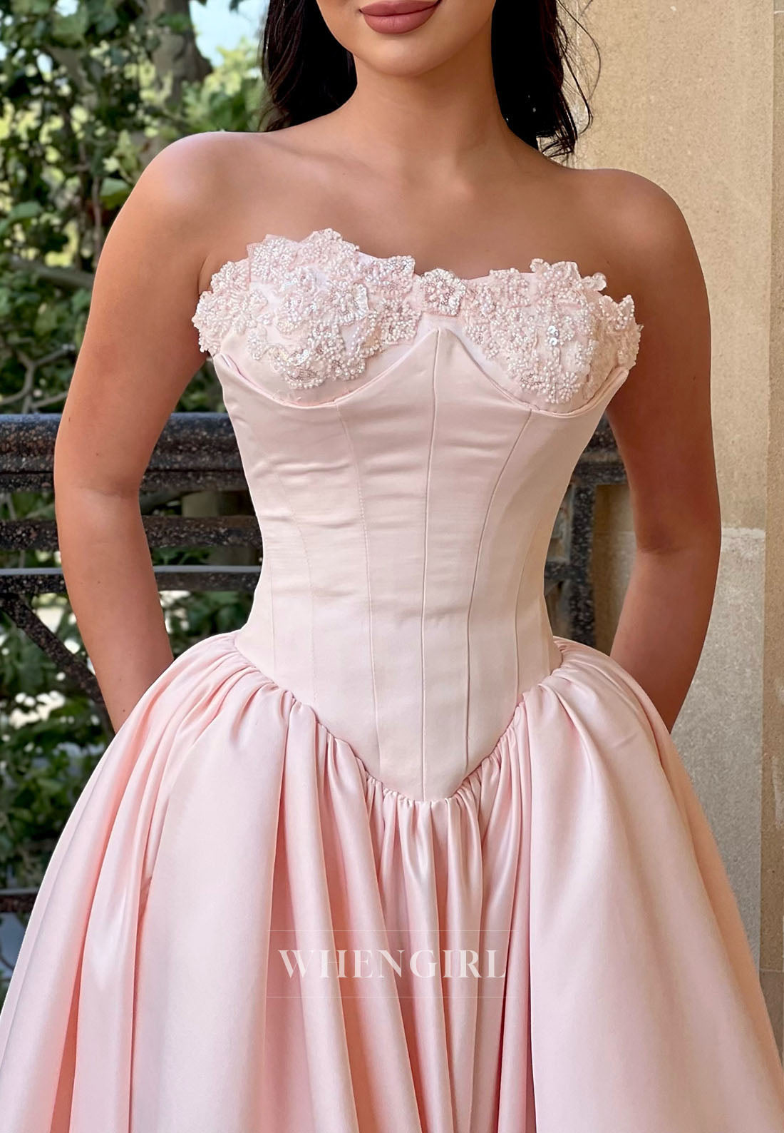 Strapless Corset Ball Gown with Floral Bodice