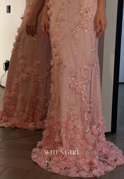 Floral Applique Corset Evening Gown