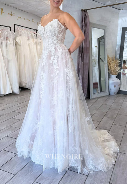 Strapless Lace A-Line Wedding Dress with Train
