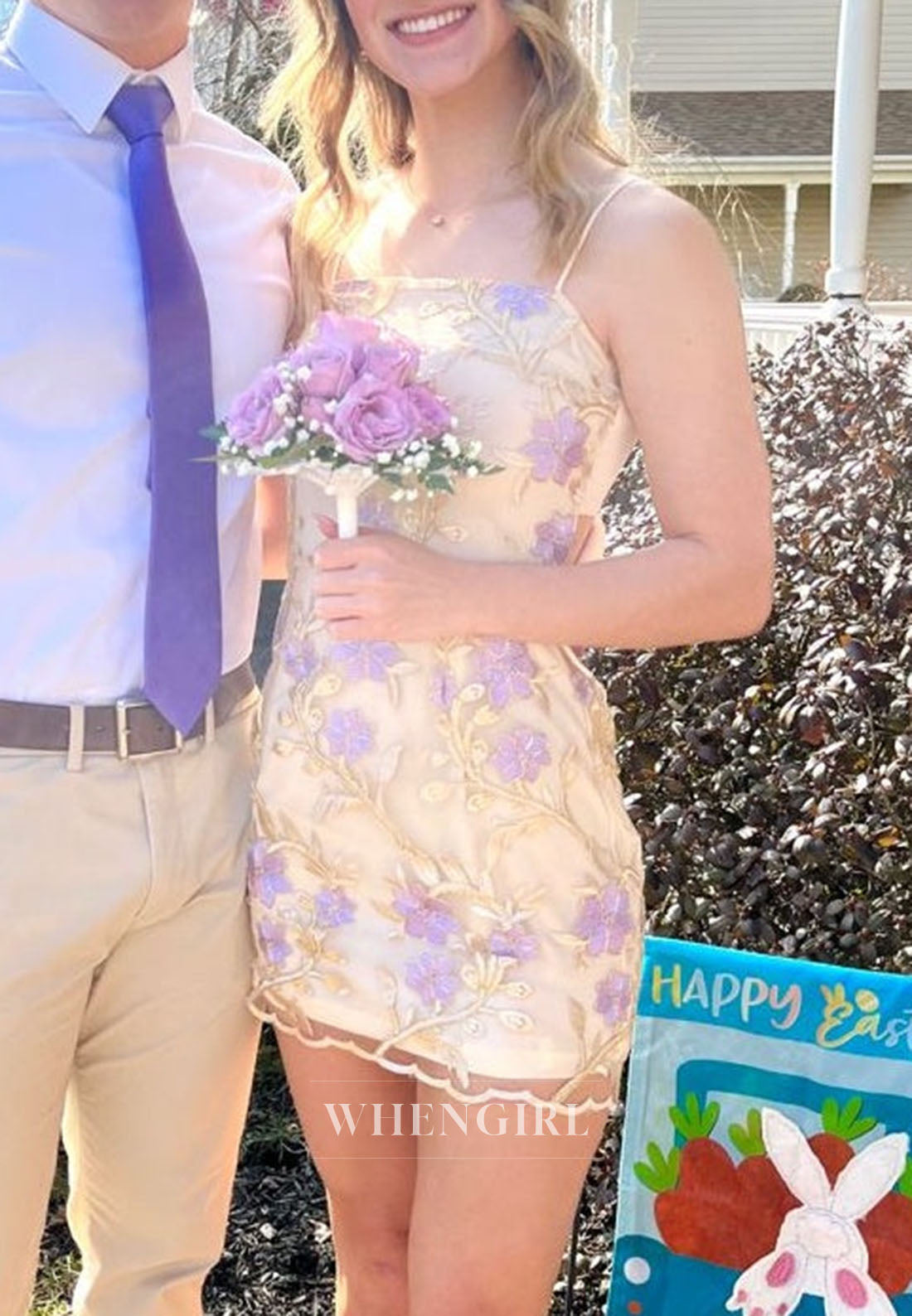 Embroidered Floral Mini Dress with Spaghetti Straps
