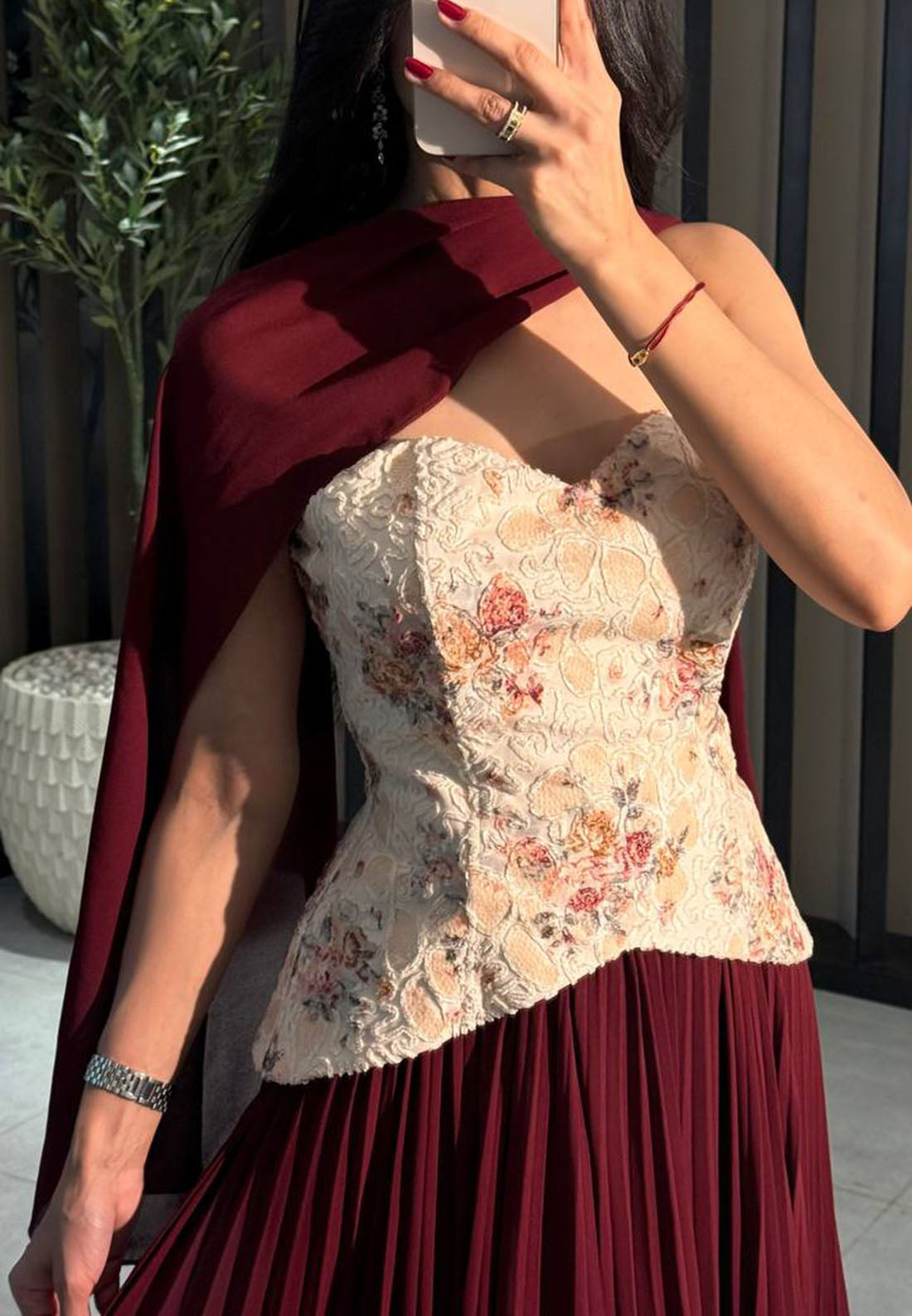 Floral Corset Maxi Dress with Pleated Skirt