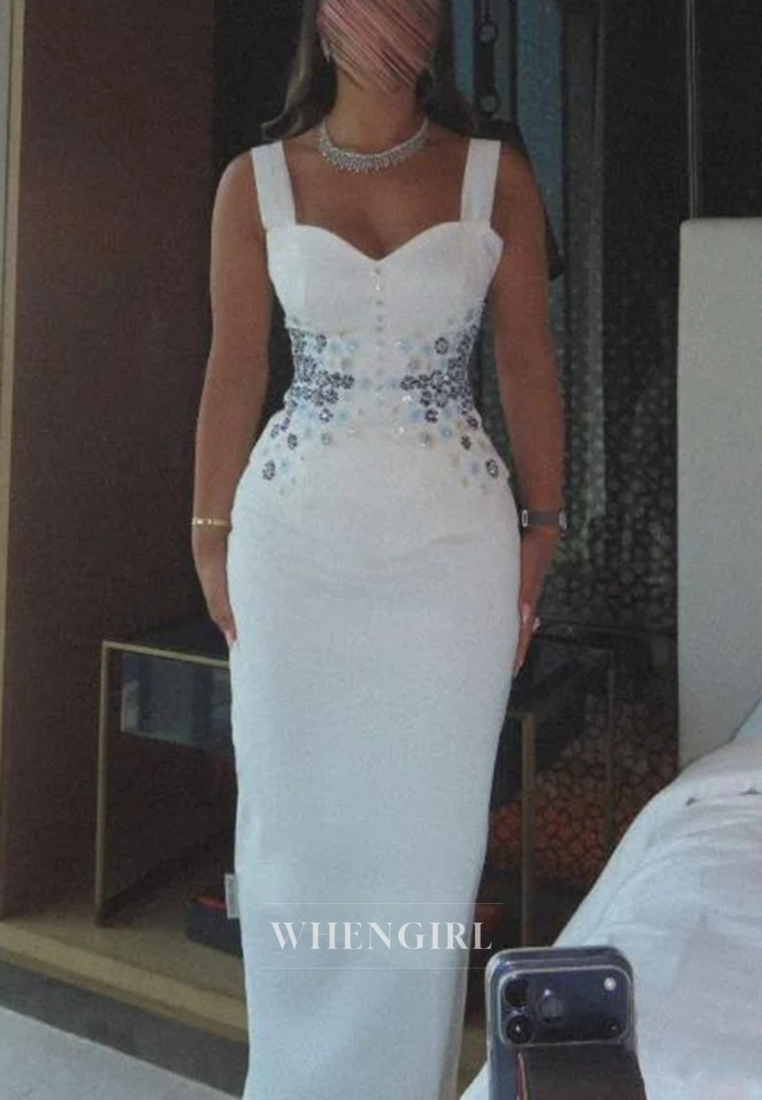 Embellished Peplum Column Gown with Straps