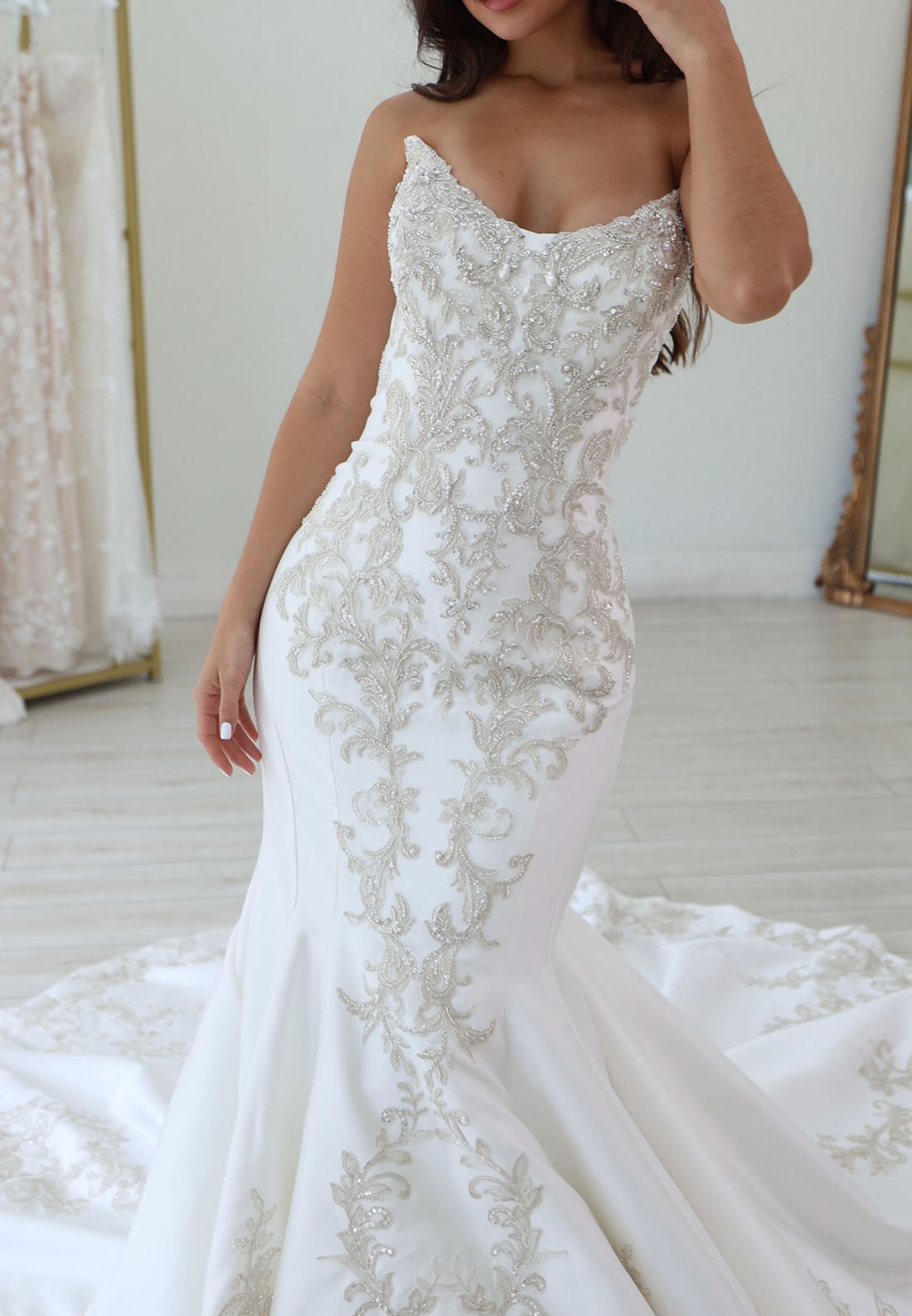 Strapless Beaded Embroidered Mermaid Wedding Dress