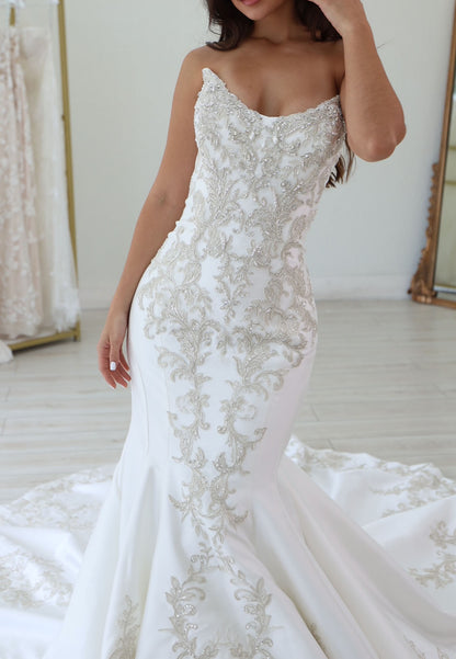 Strapless Beaded Embroidered Mermaid Wedding Dress