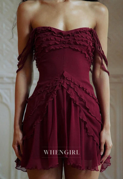 Strapless Tiered Ruffle Mini Dress with Arm Bands