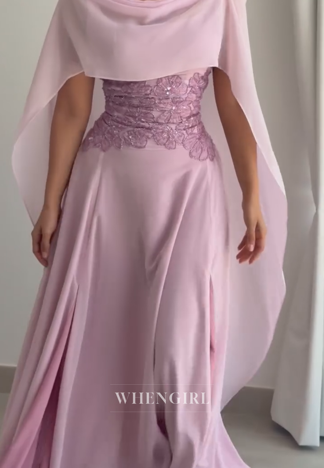 Chiffon A-Line Gown with Sequin Bodice & Cape