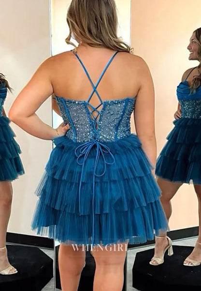Sequin Corset Tiered Tulle Mini Homecoming Dress