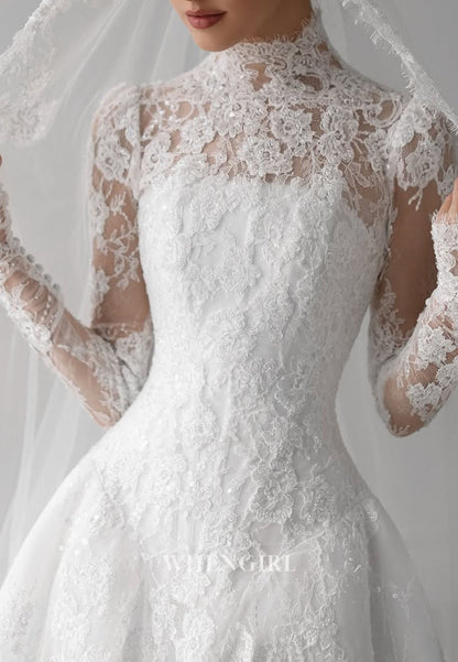 High Neck Lace Long Sleeve Wedding Dress